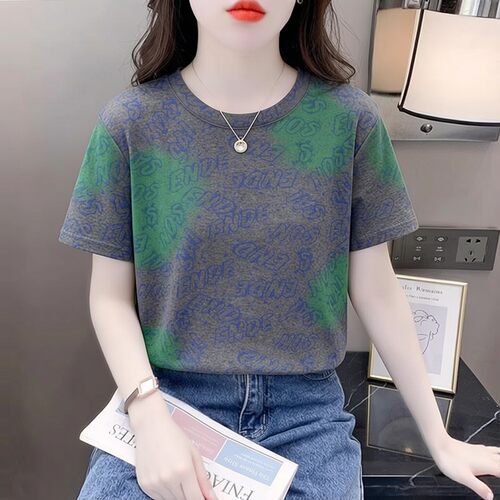 扎染字母印花短袖T恤女