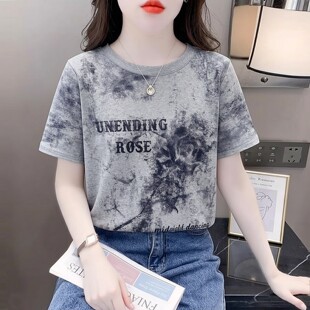 高街风灰色扎染印花短袖T恤女2026新款高级感体恤洋气显瘦上衣服