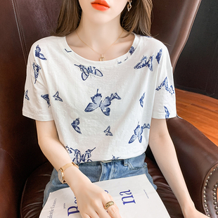 短袖t恤女印花宽松百搭女士体恤2026新款今年流行的女装上衣夏装