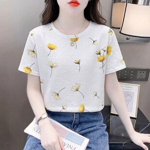 2026新款 圆领宽松显瘦体恤女装 上衣服 T恤女夏季 欧货洋气印花短袖