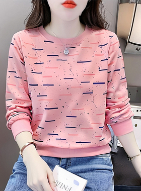 长袖t恤女时尚纯棉套头新款春秋女士上衣服宽松减龄春装女装卫衣