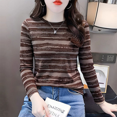 圆领条纹长袖t恤女可外穿打底衫