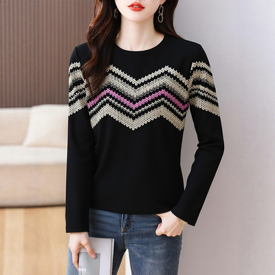 圆领长袖t恤女修身洋气小衫百搭