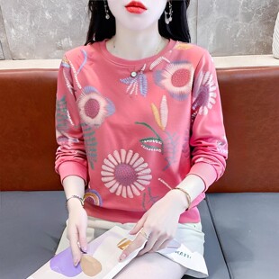 长袖卫衣女2026春季宽松韩版新款百搭圆领上衣服印花韩版时尚外套