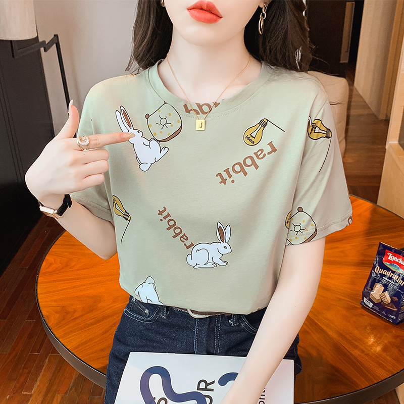 短袖设计感小众兔子印花t恤