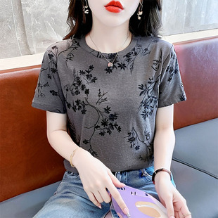 短袖 t恤女宽松休闲百搭纯棉上衣女装 2025年新款 圆领印花体恤夏装