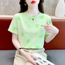 纯棉印花短袖美式t恤女装2025夏季新款韩版宽松圆领体恤休闲上衣