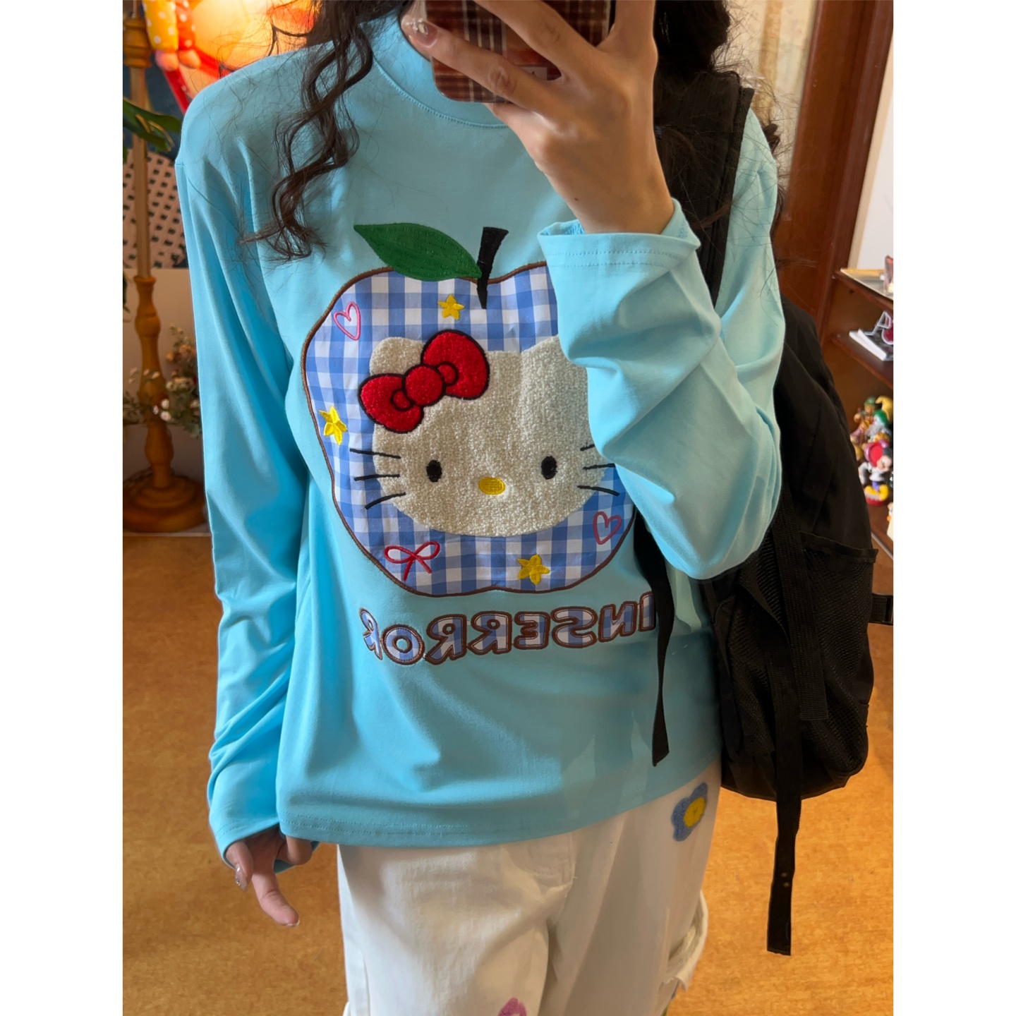 C2自制/可爱童趣kt趣味卡通印花长袖T恤2025秋季正肩打底衫上衣潮