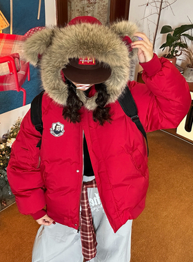 C2自制 /小熊耳朵连帽棉服男女可拆卸毛领冬季新款保暖派克服外套