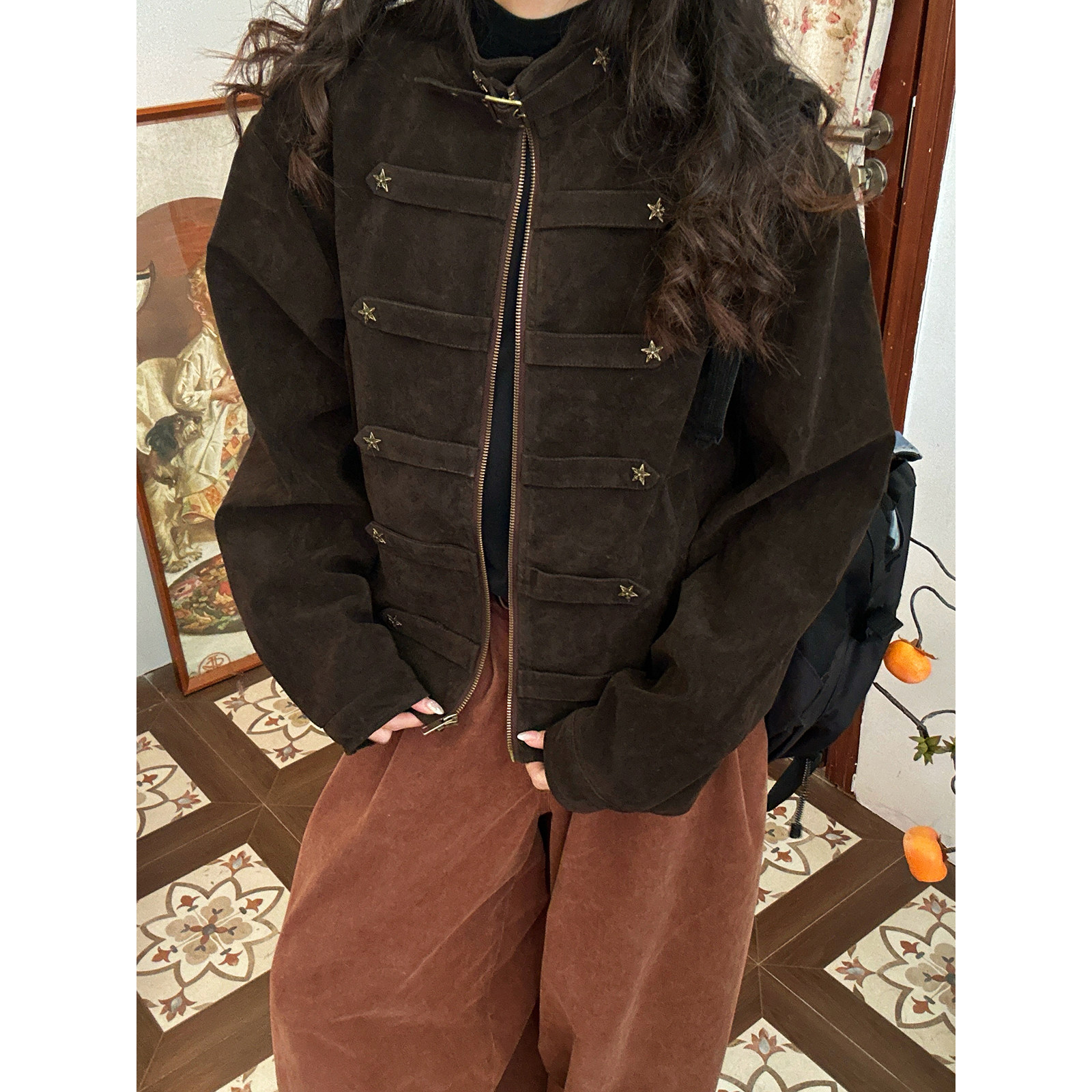 【新品买二送一】美式复古立领工装夹克女短款多口袋星星装饰外套,女装/女士精品,短外套,淘宝优惠券,粉丝福利购,淘宝优惠卷