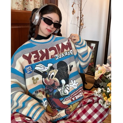 秋冬多巴胺卡通条纹毛衣