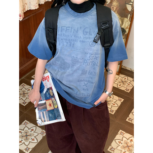 新款 C2自制 T恤男女做旧oversize上衣26夏季 街头涂鸦印花短袖 美式