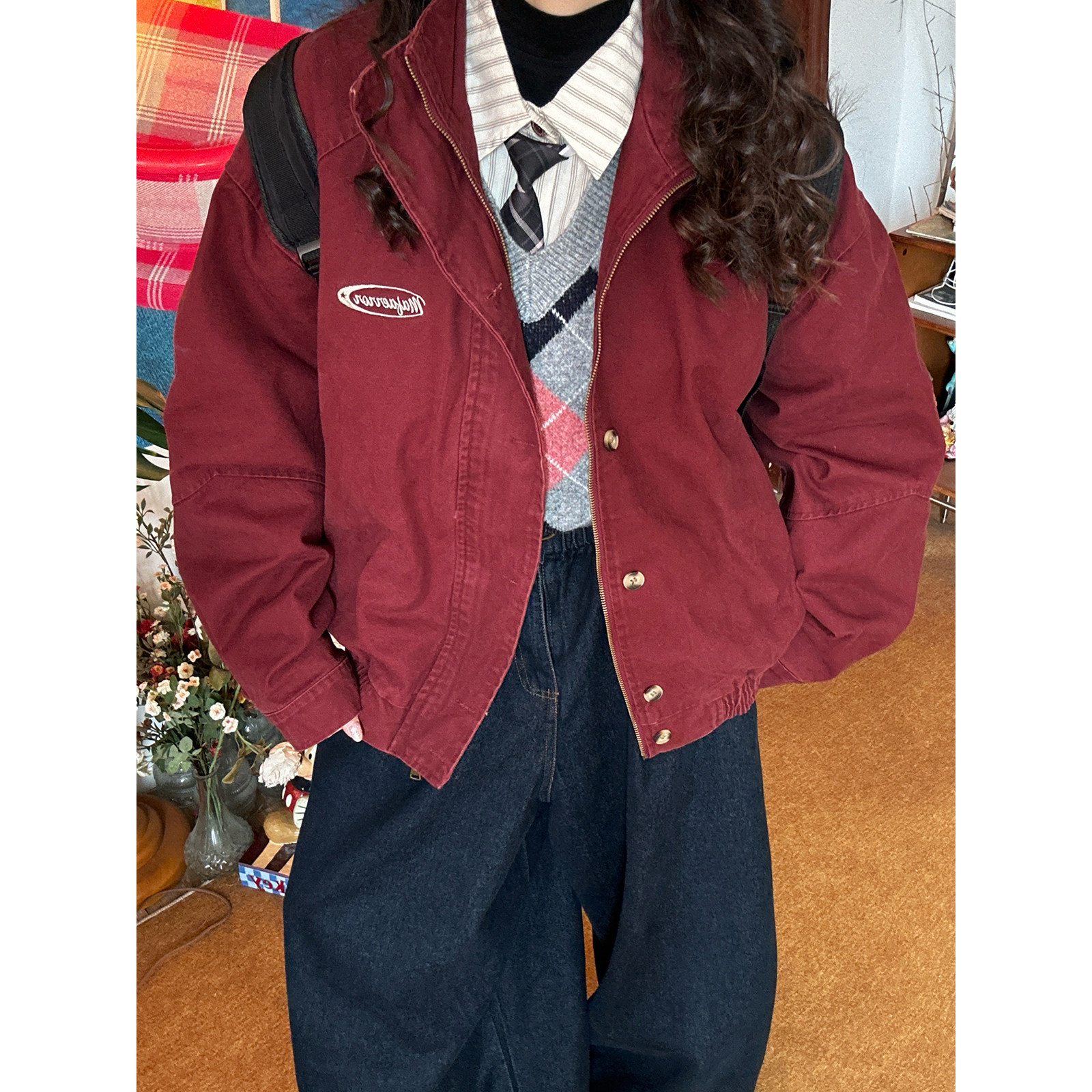 C2自制/美式复古立领夹克2026年春季新款女短款工装百搭外套上衣,女装/女士精品,短外套,淘宝优惠券,粉丝福利购,淘宝优惠卷