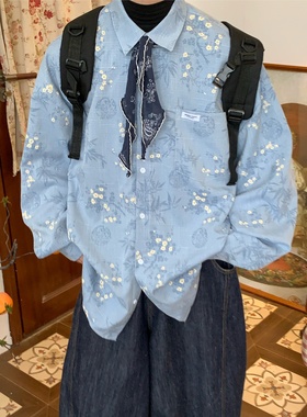 C2自制/花卉满印中式复古衬衫男女同款2025新款设计感小众上衣潮