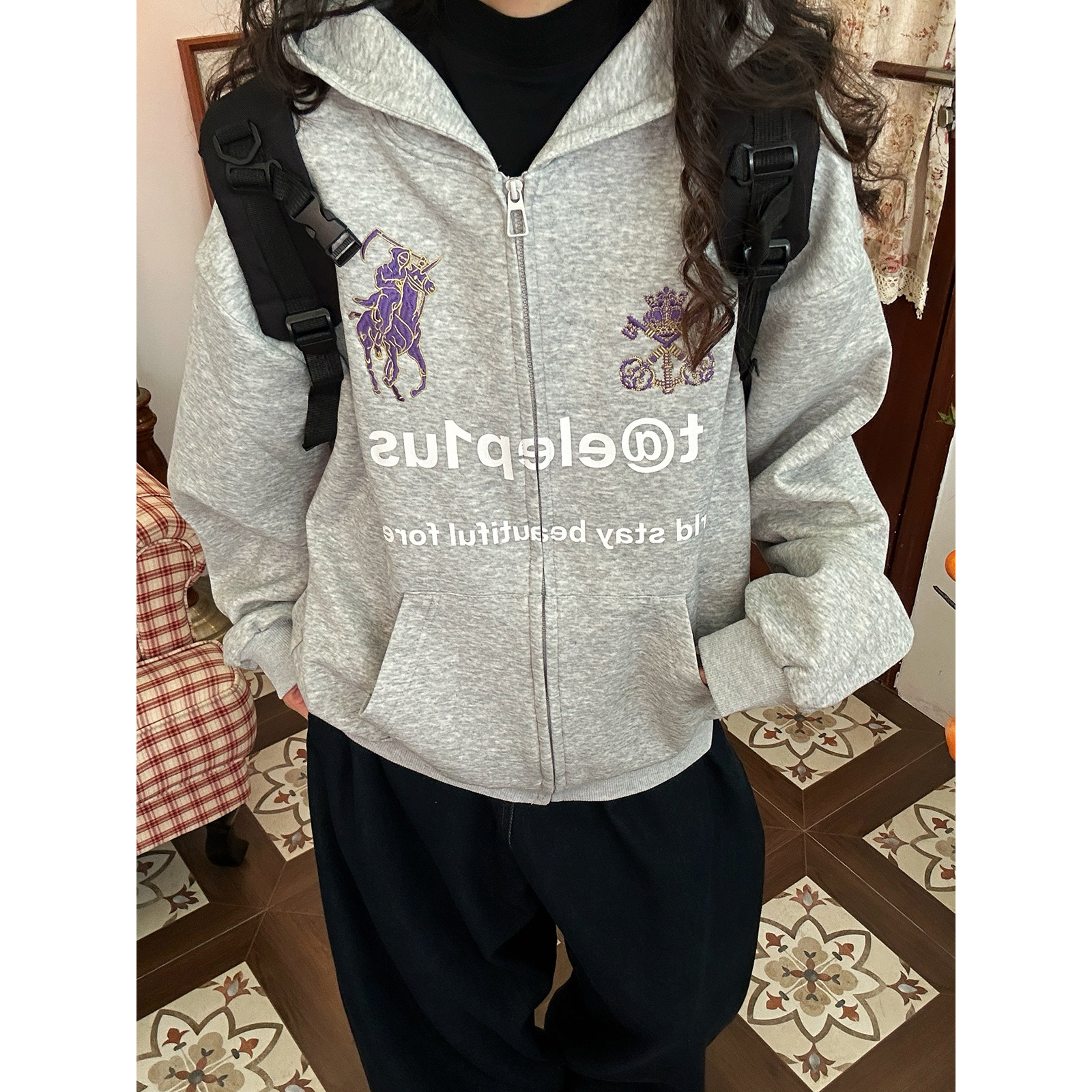 【新品买二送一】美式复古重磅刺绣连帽开衫卫衣男女宽松帽衫外套,女装/女士精品,卫衣/绒衫,淘宝优惠券,粉丝福利购,淘宝优惠卷