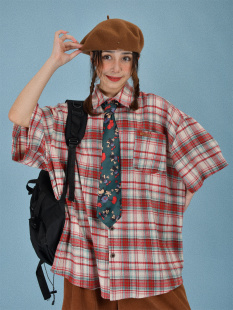 百搭宽松慵懒格纹半袖 C2自制 男女夏季 衬衫 衬衣 日系复古格子短袖