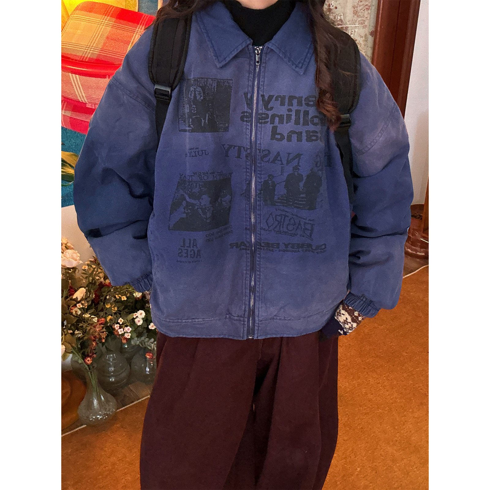 C2自制/美式复古加绒加厚夹克外套男女同款秋冬新款百搭棉衣棉服