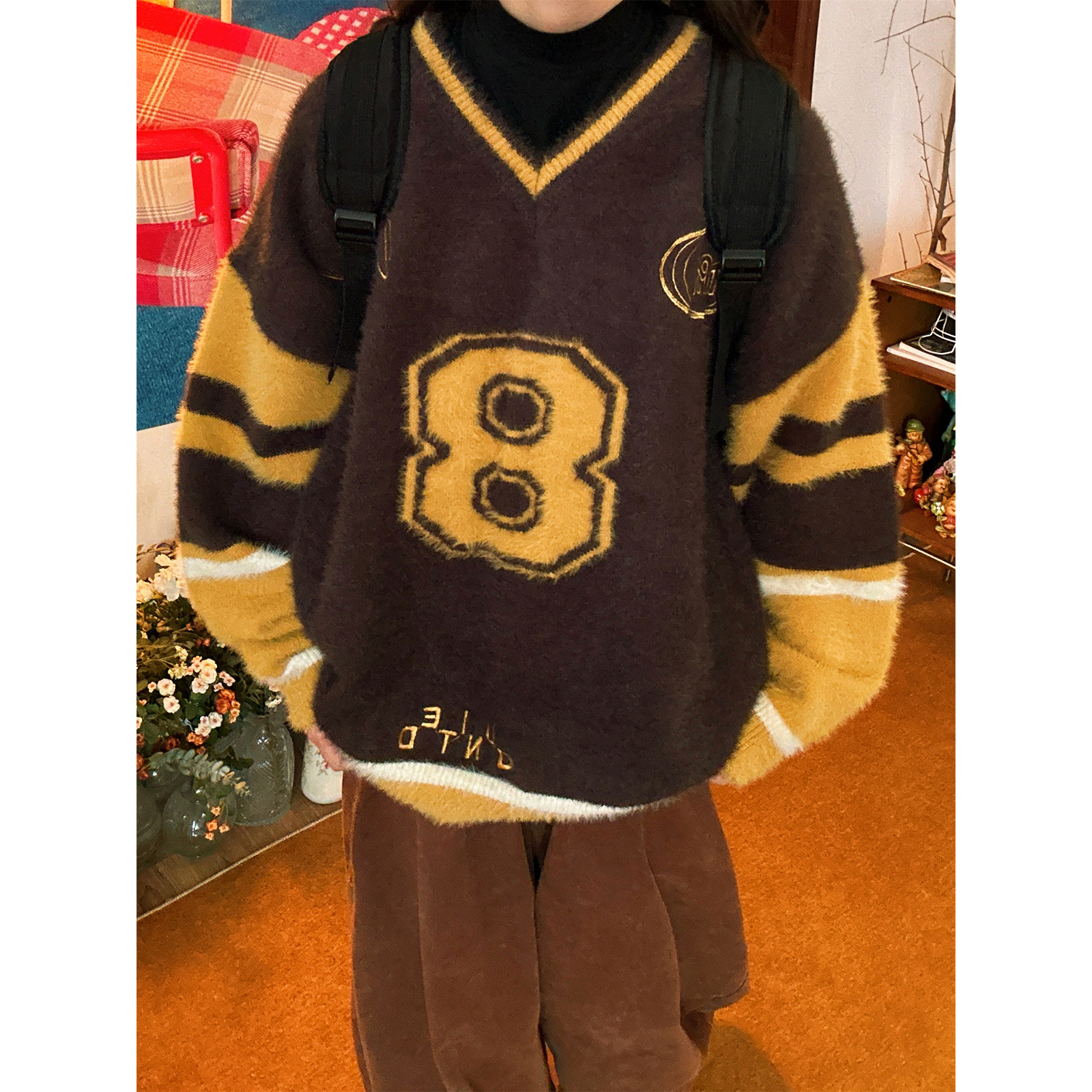 C2自制/美式复古毛衣男女同款秋冬新款宽松慵懒针织衫上衣外套潮