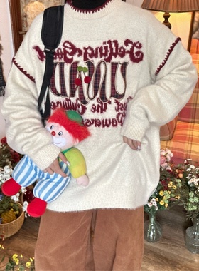 C2自制/甜美氛围感黑色甜妹穿搭樱桃AONW毛衣女针织衫字母上衣潮