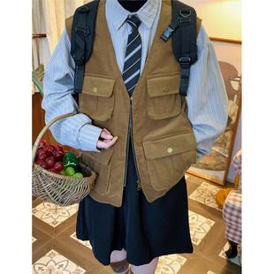 C2自制 上衣百搭灯芯绒马夹潮 日系vintage复古马甲户外多口袋工装