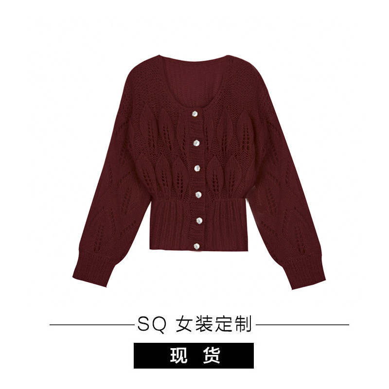 sq大姐姐 fairy dust 我爱法式感毛衣 镂空钩花蓬松针织开衫