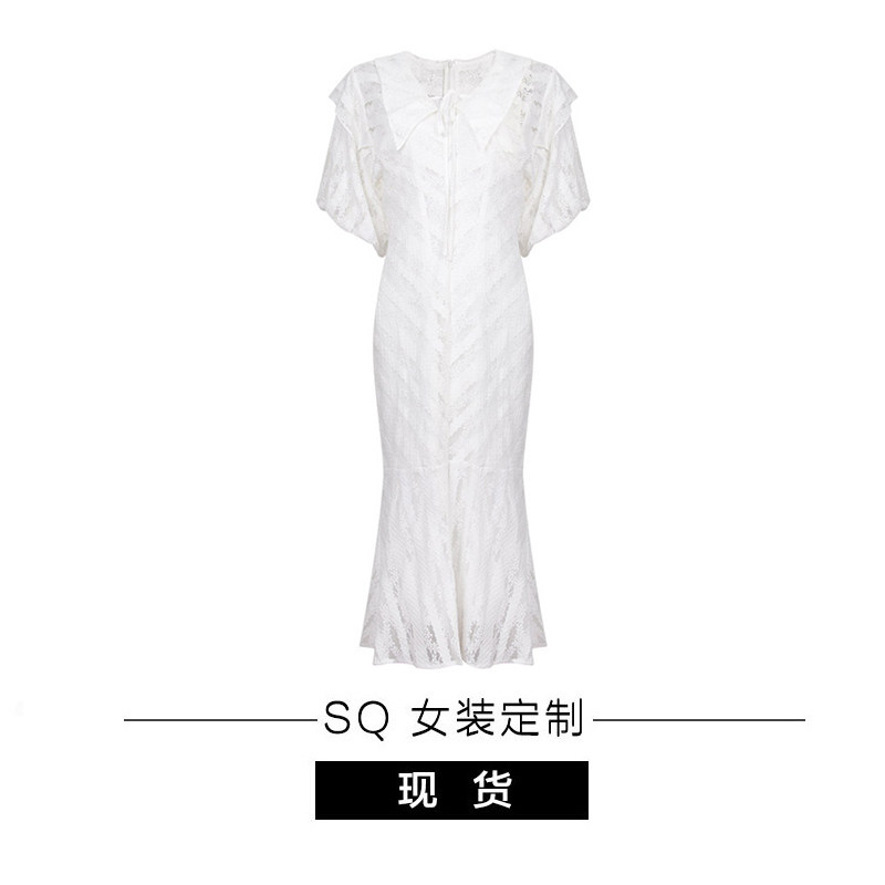 sq 白诗南 chenin blanc 白色蕾丝大翻领鱼尾裙