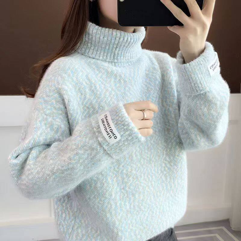 2026雪尼尔新款秋冬高领毛衣女学生宽松套头加绒加厚打底针织衫女