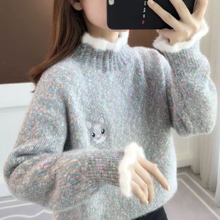 加绒加厚少女软糯毛衣女生2026新款学生针织宽松洋气秋冬冬季上衣