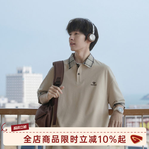 GOOZIMADE假两件格纹翻领polo衫