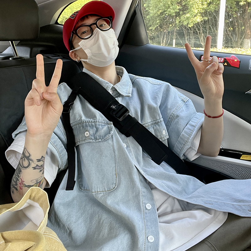 @港仔文艺男 工装牛仔衬衫短袖男生夏季宽松CityBoy休闲衬衣外套在类目 男装, 衬衫中 - 来自Buy2taobao.com提供专业的淘宝代购服务