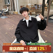 GOOZI MADE420g重磅假两件拼接翻领卫衣男冬季 cleanfit套头上衣