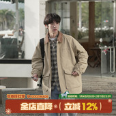 GOOZI 日系复古宽松男生撞色翻领夹克 外套男春季 MADE 大口袋工装