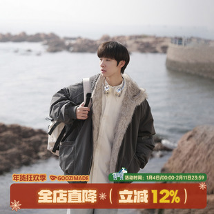 GOOZI MADE大毛领座山雕羽绒服男冬季加绒加厚美式白鸭绒防寒外套