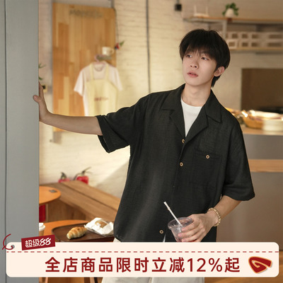 GOOZIMADE古巴领短袖衬衫男夏季