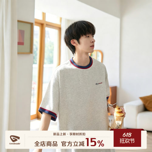 GOOZIMADE撞色领印花短袖T恤男