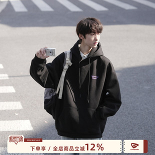 男生外套 男款 GOOZI MADE重磅黑色发泡印花连帽卫衣男春秋2026新款
