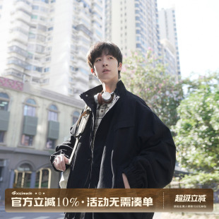 GOOZI MADE 黑色立领飞行员夹克男秋季美式男生宽松短款工装外套
