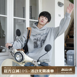 GOOZI MADE 做旧vintage乐队印花连帽卫衣男款秋季复古套头衫上衣