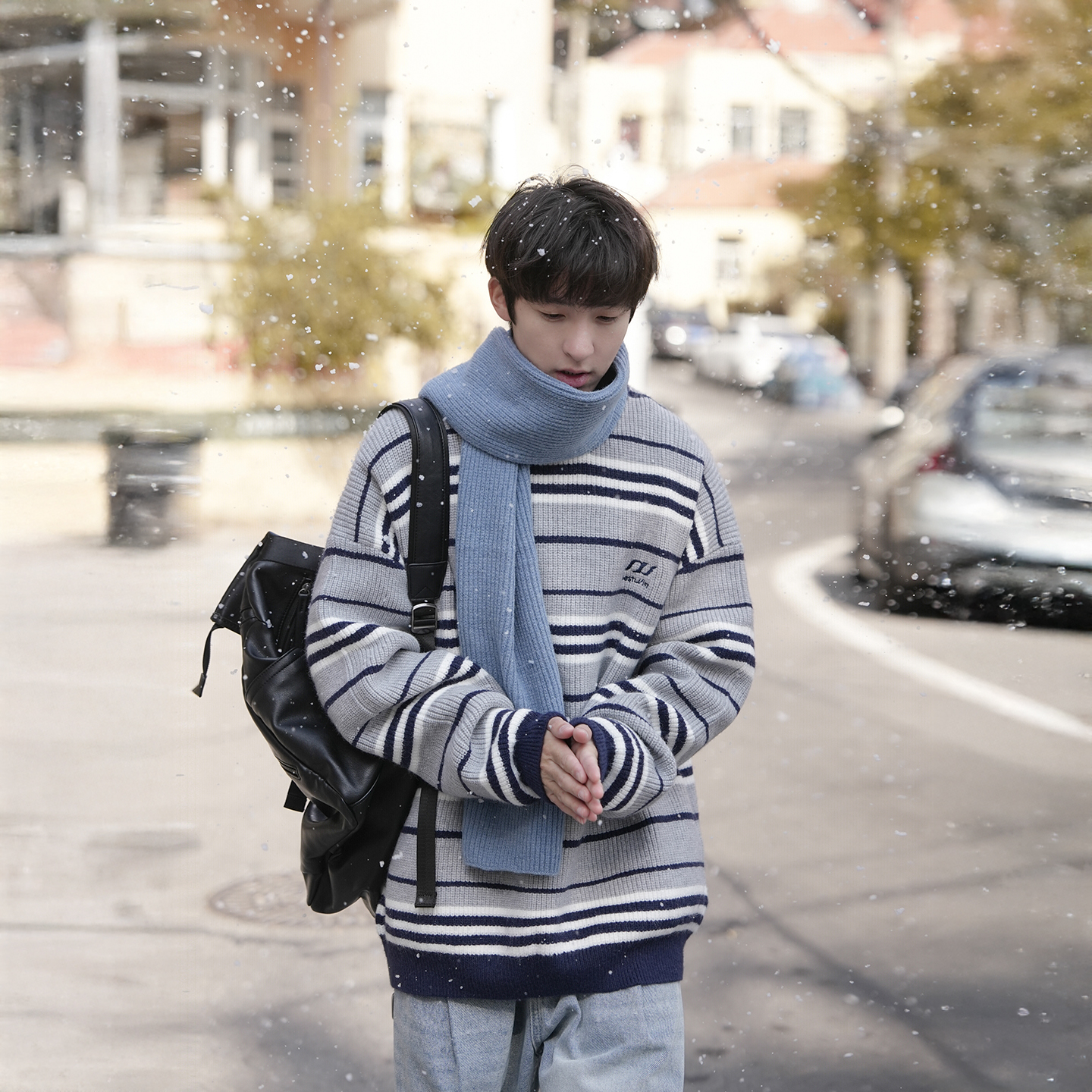 【12/8 0点官方叠加2件5折起】撞色条纹毛衣男冬季2025新款毛线衣
