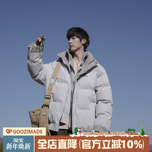拼接格子棉袄 加厚棉衣外套美式 @港仔文艺男 假两件立领棉服男冬季