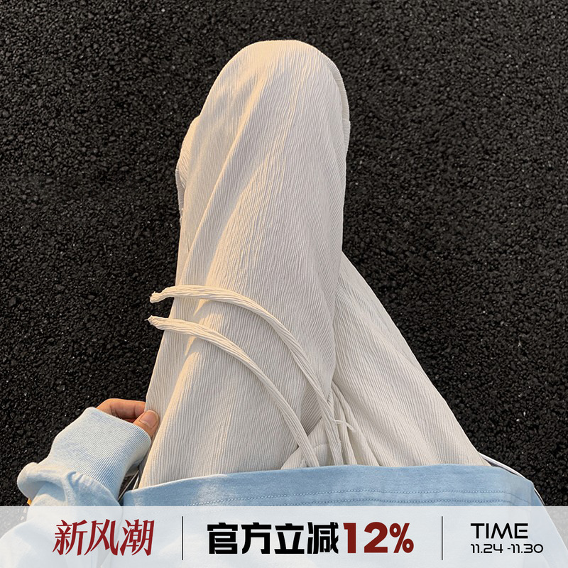 港仔文艺男白色裤子男秋季西裤宽松男生直筒裤宽松休闲长裤男款