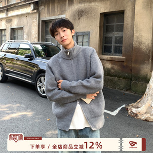 cleanfit针织衫 毛衣男冬季 外套 灰色双拉链立领开衫 @港仔文艺男