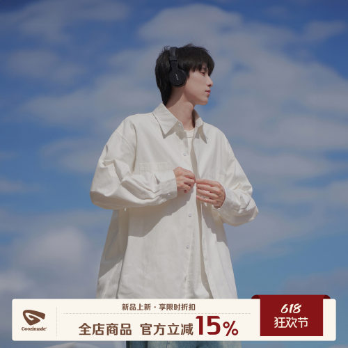 GOOZIMADE白色工装翻领长袖衬衫