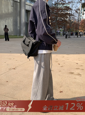 GOOZI MADE 灰色卫裤男春秋阔腿运动裤子日系男生直筒休闲裤男款