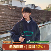 GOOZI 外套 重磅日系宽松运动帽衫 MADE 藏青色印花连帽卫衣男春季