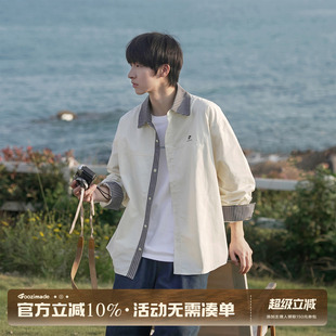 GOOZI MADE假两件拼接条纹长袖衬衫男秋季高智感工装衬衣男生外套