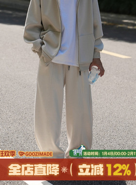 @港仔文艺男 cleanfit灰色弯刀裤男秋冬复古垂感抽绳休闲运动长裤