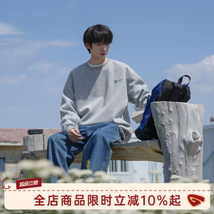 GOOZI 印花套头内搭上衣 MADE420g重磅灰色圆领卫衣男春秋2026新款