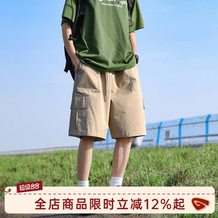 @港仔文艺男 美式工装短裤男夏季薄款直筒中裤大口袋休闲五分裤
