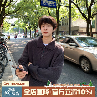 上衣 线衣日系复古青少年翻领针织衫 @港仔文艺男 POLO领毛衣男冬季